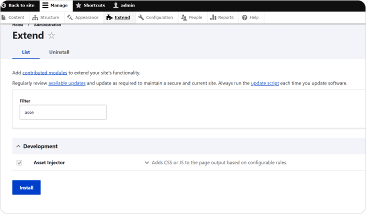 Click on “Extend” and Search for Asset Injector
