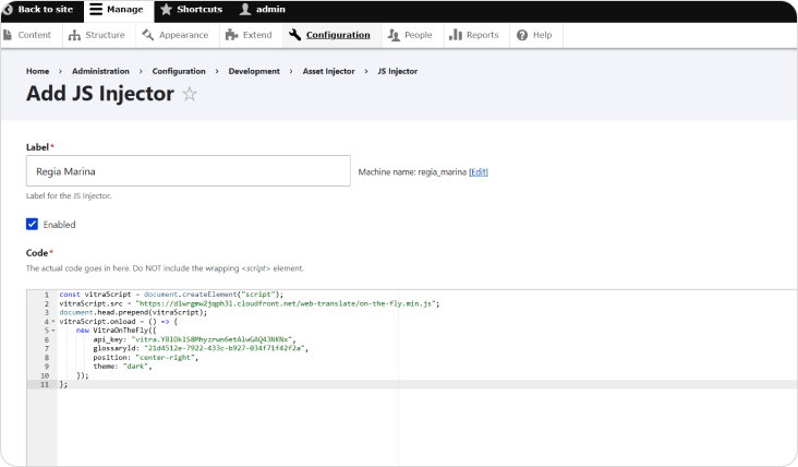 Click “Add JS Injector”
