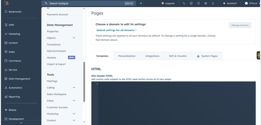 Open "Templates" or "Head HTML"