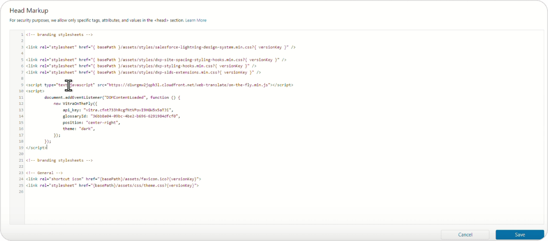 Add Universe Website Translation Script
