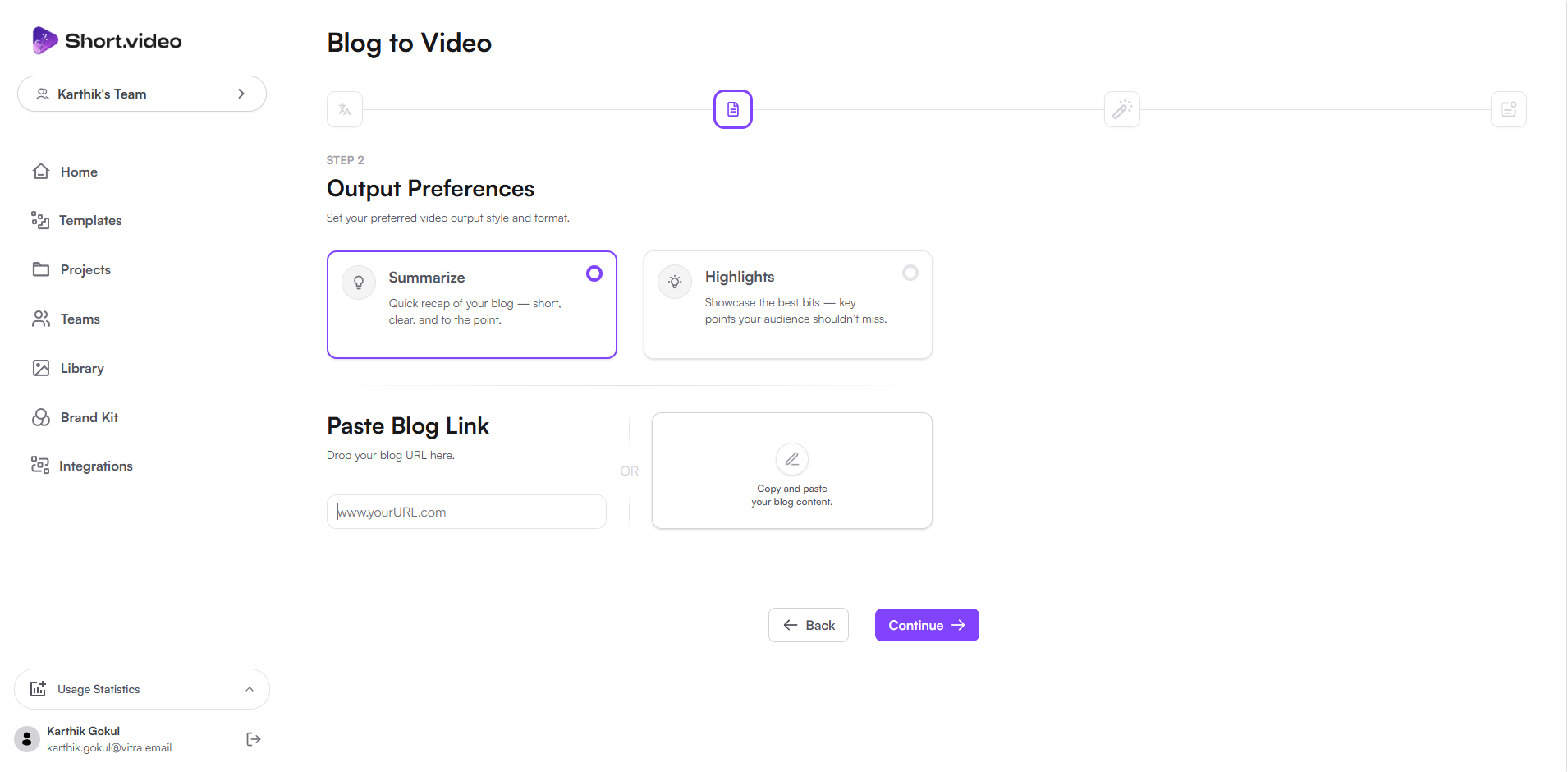 Step 2: Choose structure and paste URL