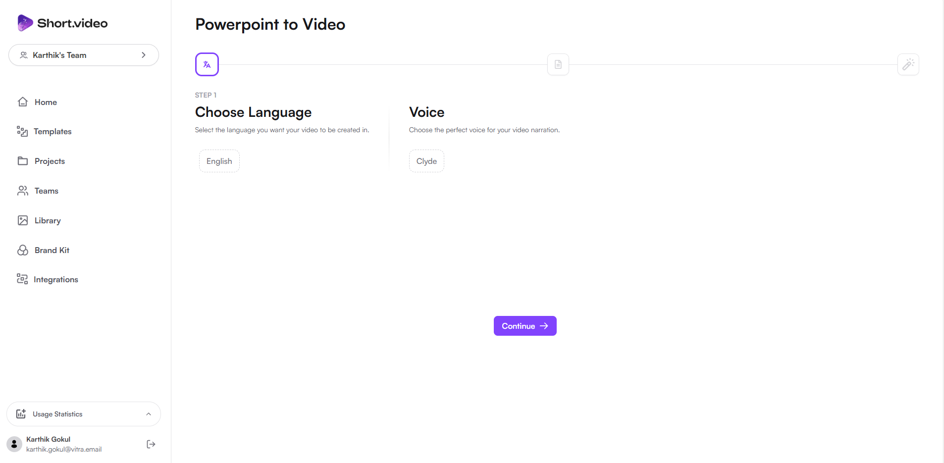 Step 1: Choose language/presenter voice